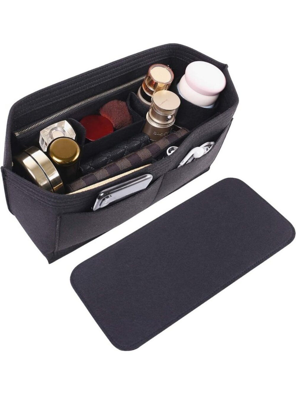 Purse Organizer Insert Set - Felt Handbag Base Shaper with Zipper Pocket